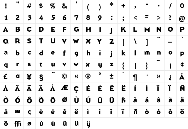 Blindfish Bold  glyph index