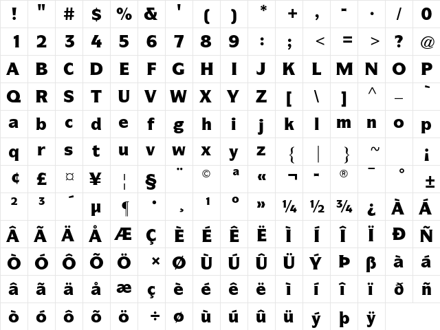 ITC Symbol Std Black  glyph index