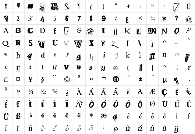 RansomNote Regular  glyph index
