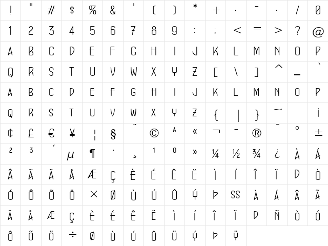 ConcursoModerne BTN Lt Regular  glyph index