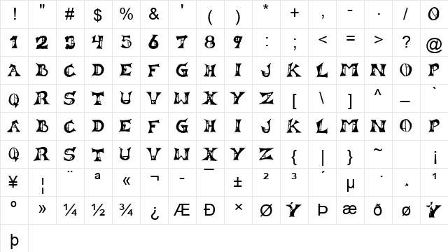 Lestat Regular  glyph index