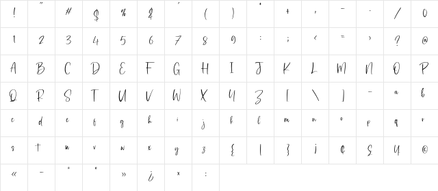 Bartes Malaga Regular  glyph index