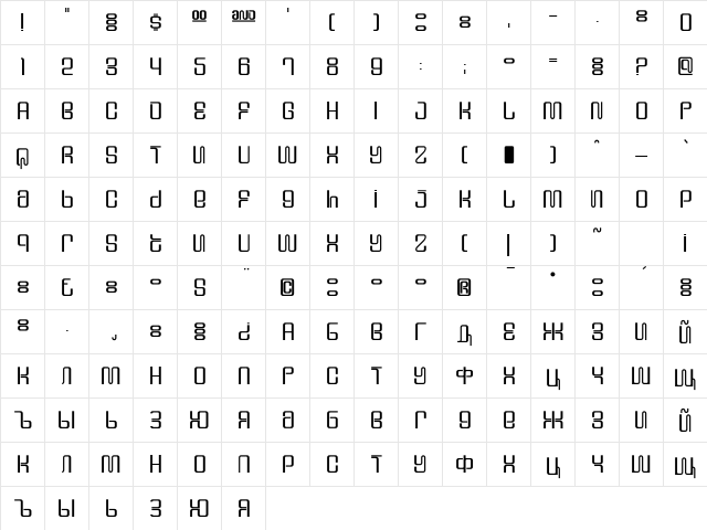 DS Supervixen Cyr Regular  glyph index