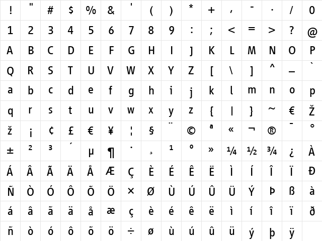 Vialog LT Regular Regular  glyph index