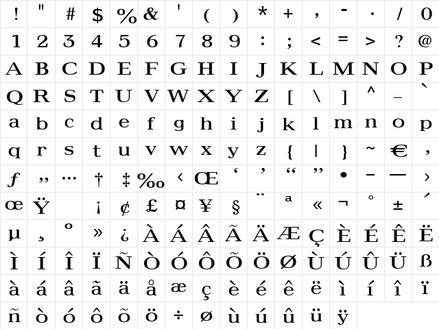 Provence Regular  glyph index