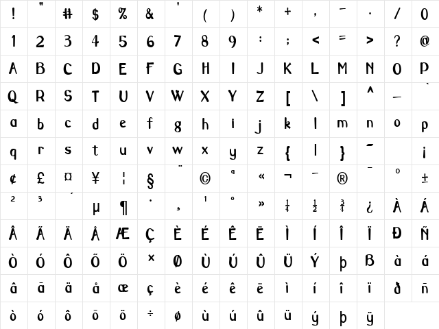 Savoy-Condensed Bold  glyph index