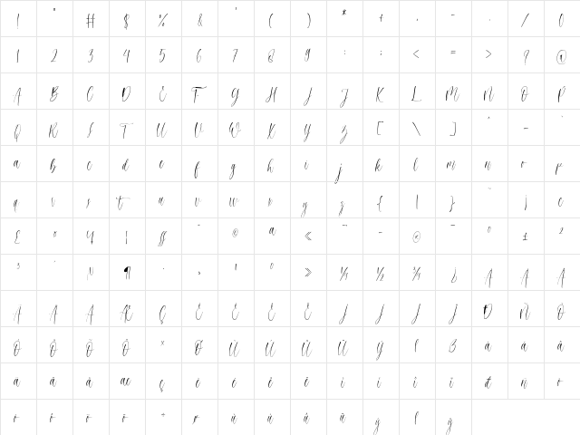 higheals Regular  glyph index