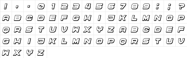 Cyber Princess 3D Italic  glyph index