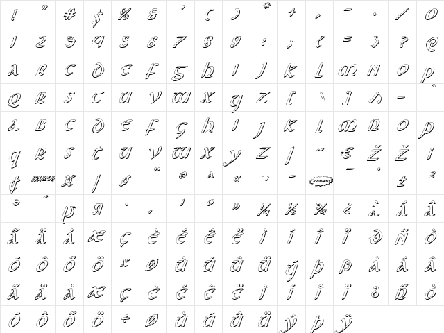 Foucault 3D Italic Italic  glyph index