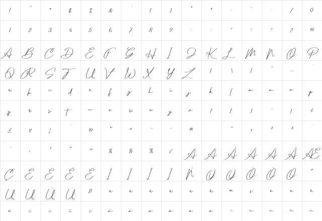 Balmond Italic  glyph index