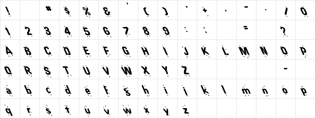 Oregon WetLefty Regular  glyph index