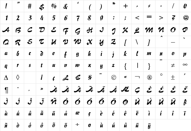 Script-I770 Regular  glyph index
