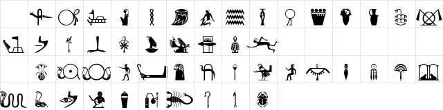 101! HieroglyphiX IV Regular  glyph index