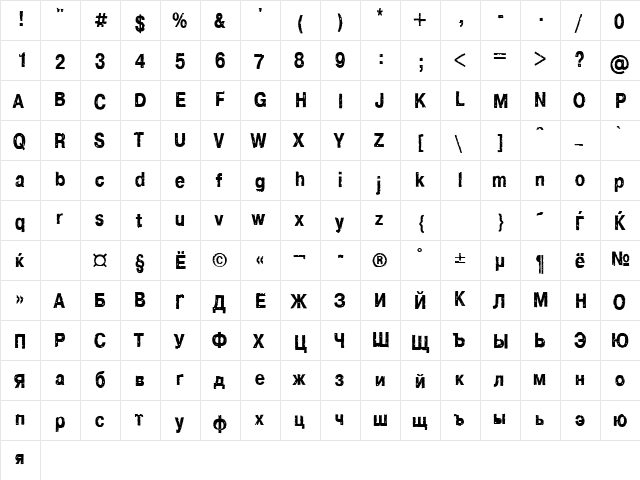ft95 Regular  glyph index