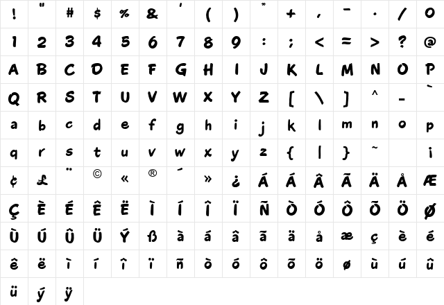 CAC Moose Regular  glyph index