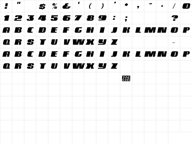 BlutussCaps Italic  glyph index