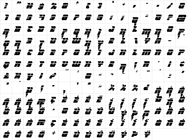 Thunder Titan Laser Regular  glyph index