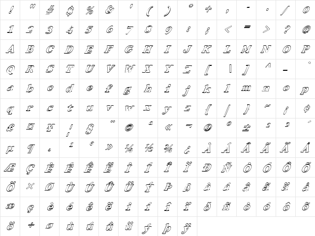 FZ ROMAN 32 HOLLOW ITALIC Normal  glyph index