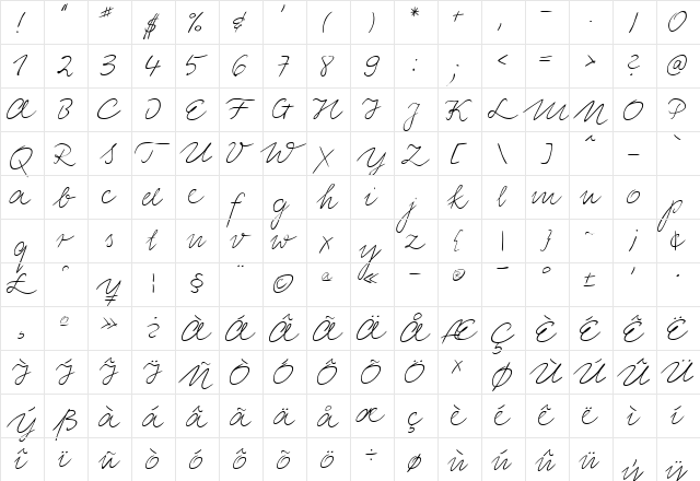 LinotypeElisa Regular  glyph index