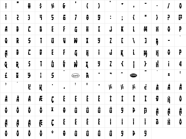 Yankee Clipper Laser Regular  glyph index