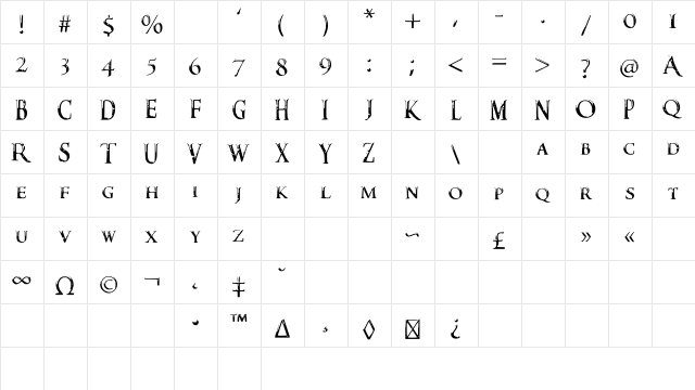 DarksSkyrimFont Medium  glyph index