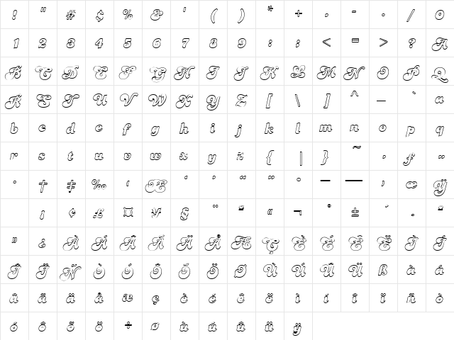PaulineOpen Regular  glyph index