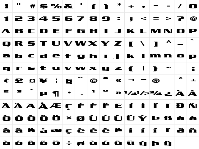 Idea Regular  glyph index