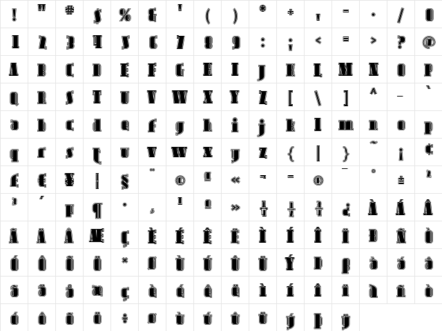 Avondale Inline Regular  glyph index