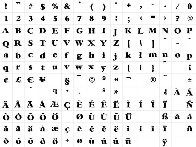 BernsteinRandom-Heavy Regular  glyph index