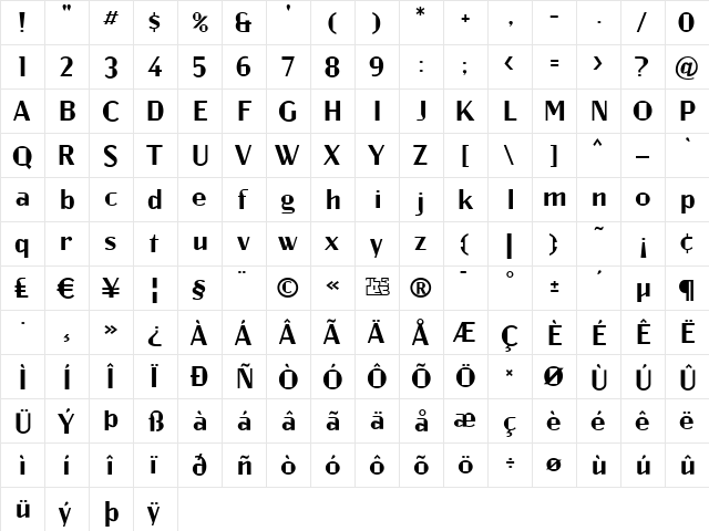 Jagz Regular  glyph index