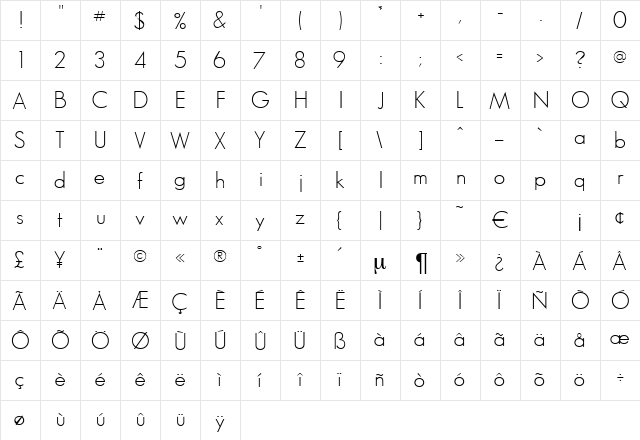 SansThomasDB Bold  glyph index