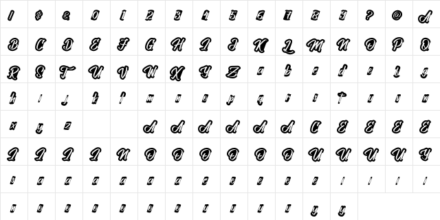 The Capten Hoyda Regular  glyph index