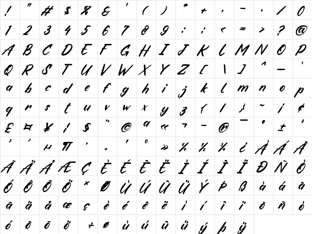 Fake Boss Regular  glyph index