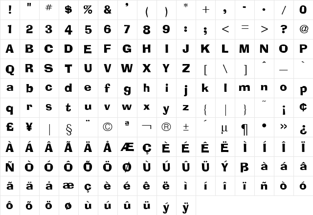 Adelaide Regular  glyph index