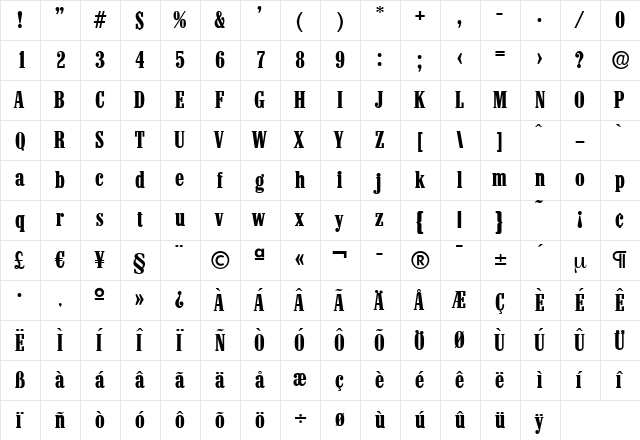 RobertBecker Bold  glyph index