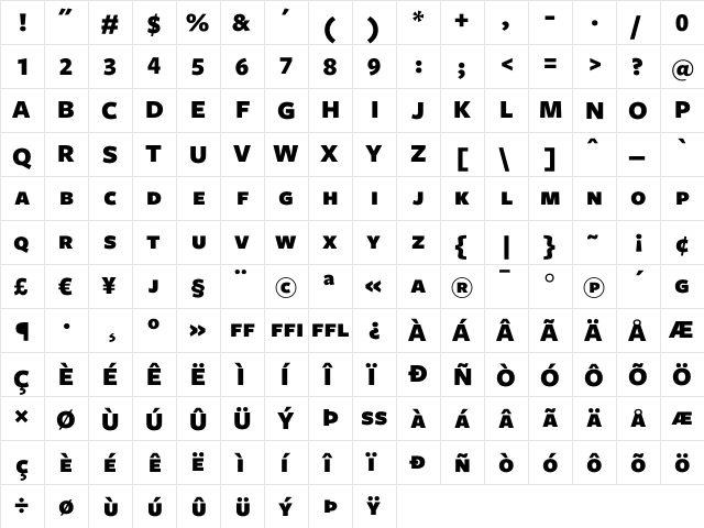 Freight Sans Black SC  glyph index