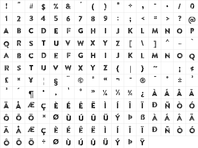 Brandon Printed Inline  glyph index