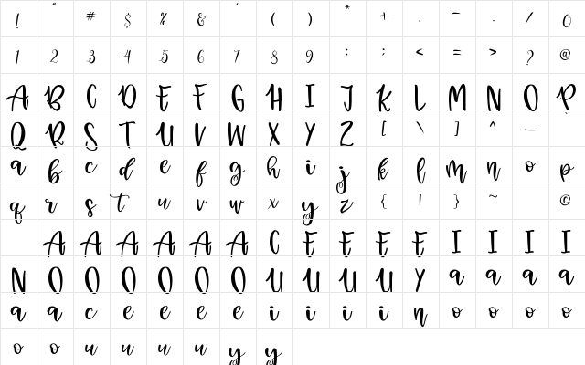Holly Days Regular  glyph index