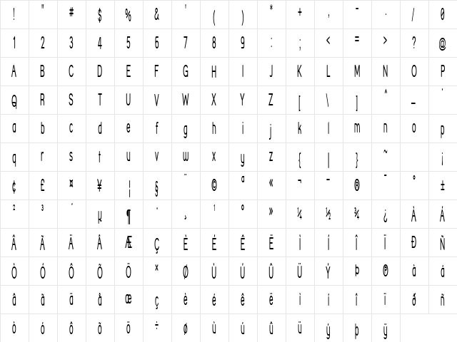 Street Corner Narrower Regular  glyph index