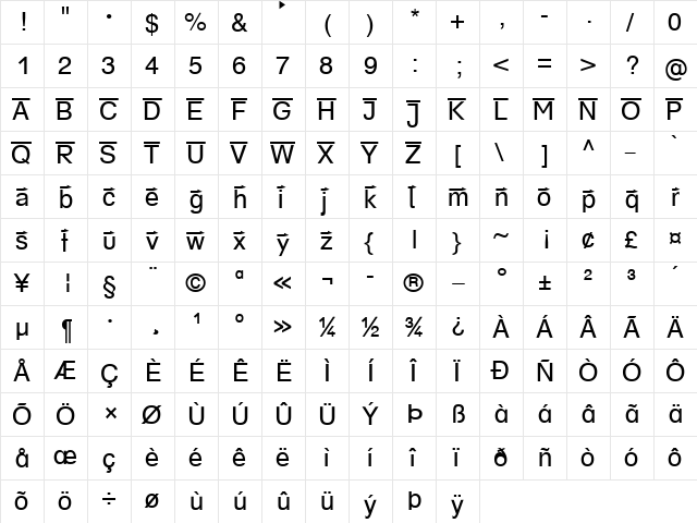 MathVector Becker Normal  glyph index