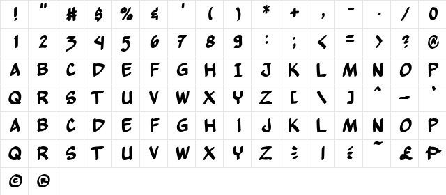 Yew Basturd Normal  glyph index