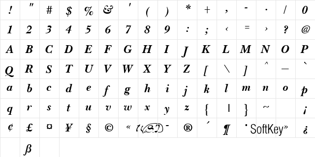 Bloodhound Bold Italic Bold Italic  glyph index