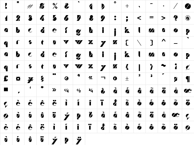 BarFlyer Regular  glyph index