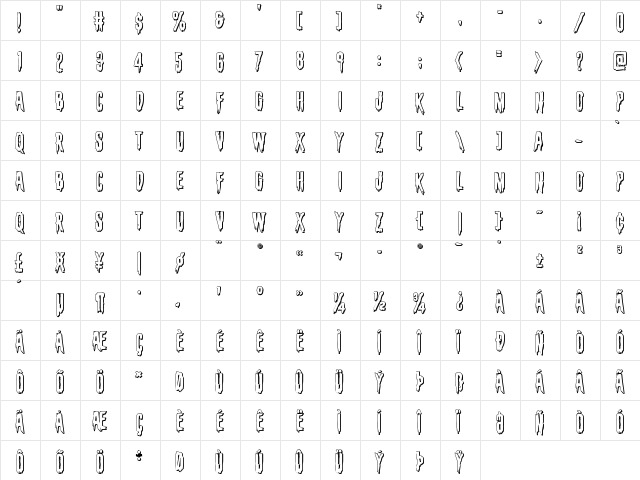 Eva Fangoria 3D Regular  glyph index