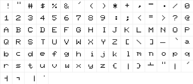 AxlongScreen_Font-Light Regular  glyph index