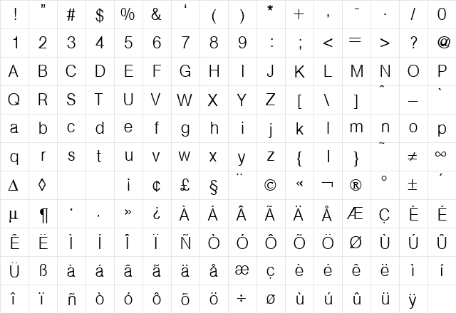 AtkinsLight Regular  glyph index
