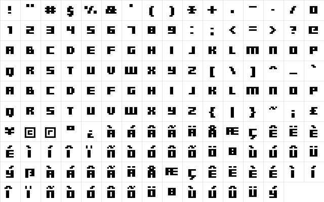FFF Planeta Bold Regular  glyph index