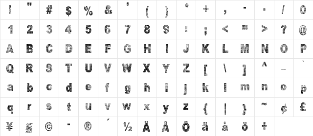 Oranssi hohde Regular  glyph index