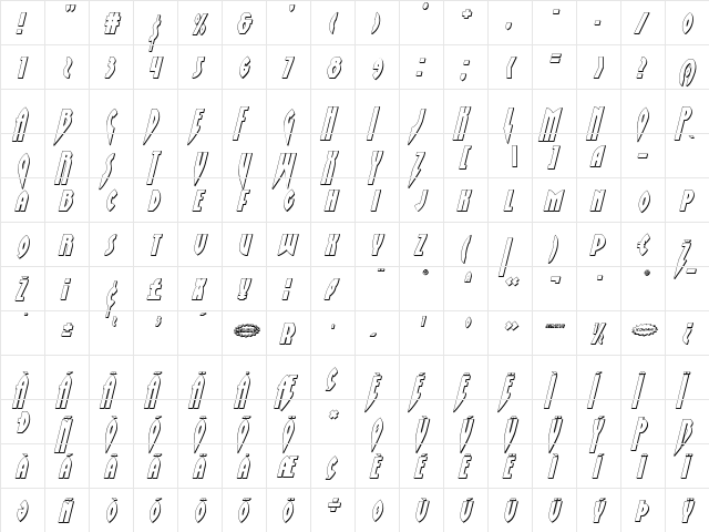 Zirconian 3D Italic Italic  glyph index