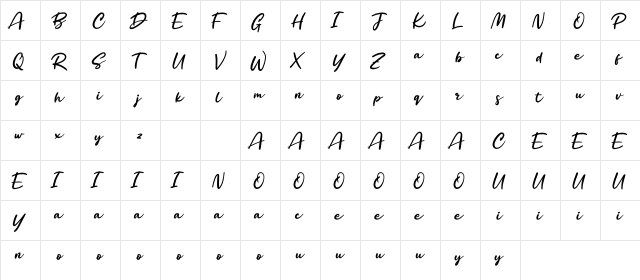 Barthley Personal Use  glyph index
